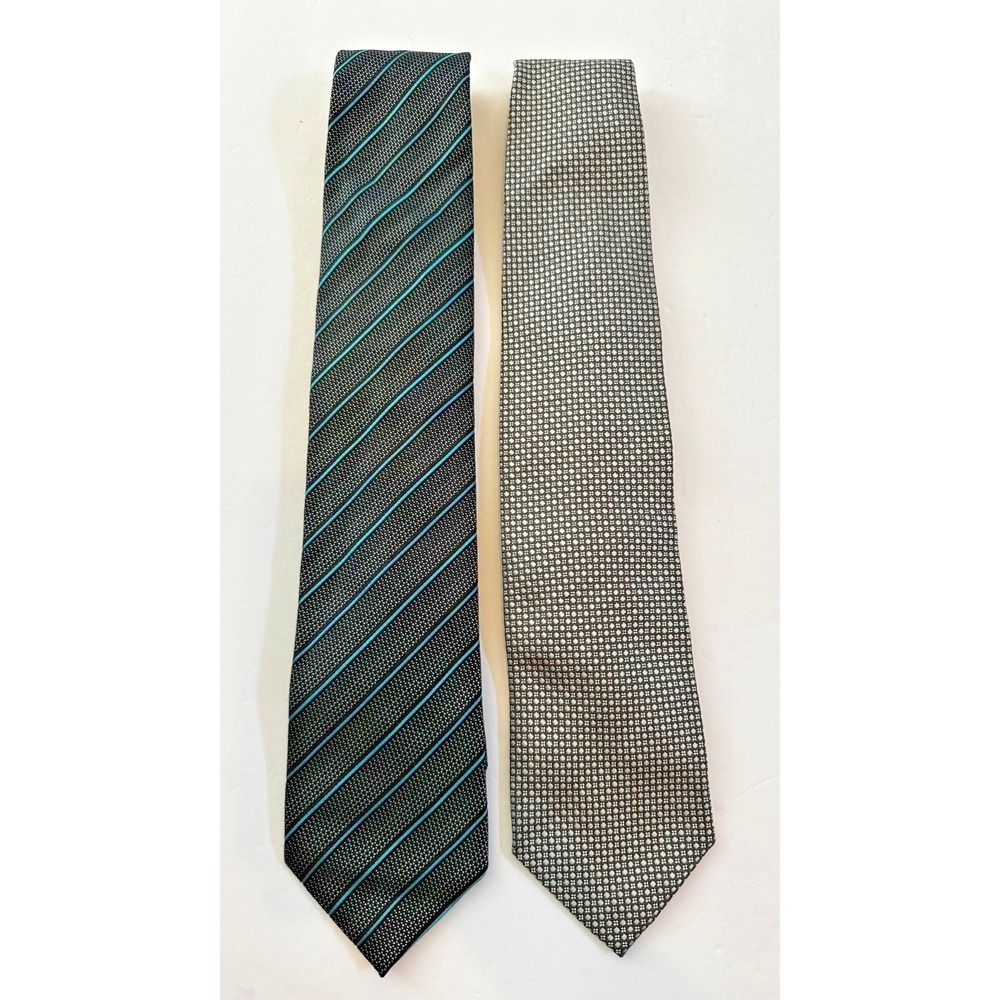 Ermenegildo Zegna Neck Tie 100% Silk Dots Stripes Black Blue White Italy Set